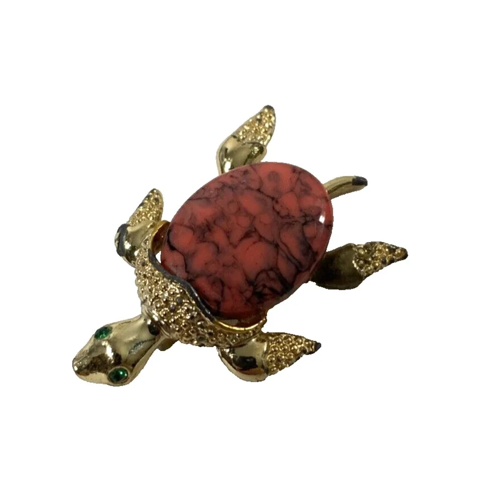 Lot of 2 Gerry Pin Brooches Womens Green‎ Eyed Turtle & Poodle Vintage Jewelry